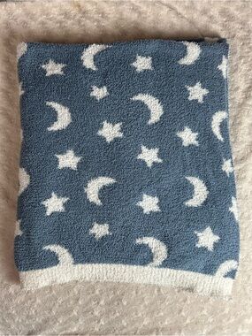 Parent's Choice Blue White Moon & Stars Baby Blanket Chenille Knit Soft